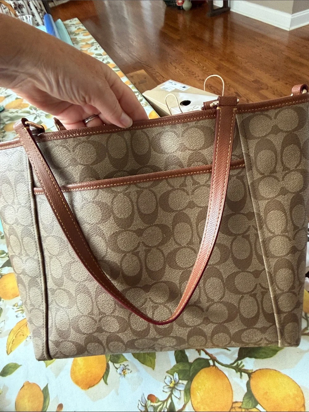 Coach Brown Signature Canvas Tote - Brown/Leather Trim